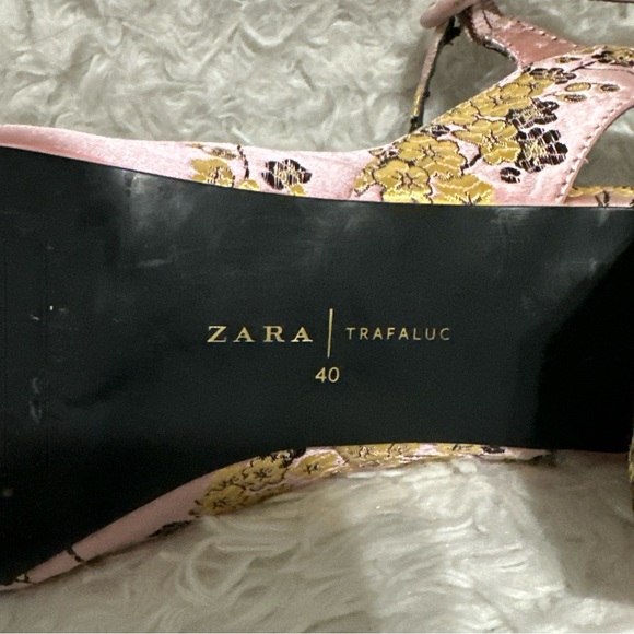 💥SOLD $38💥 Zara Pink Asian Print Floral Kitten Block Heels Pointy-Toe Pumps 40 - Picture 10 of 14